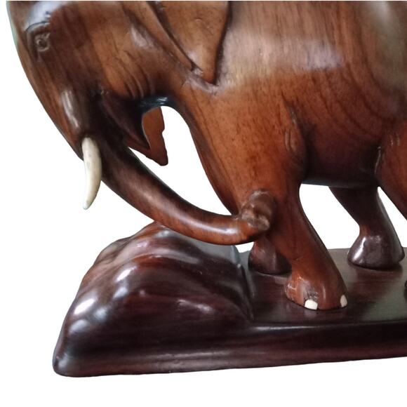 Vintage 60s Hand Carved Solid Wood Elephant Bookends Pair Heavy Rustic Folk Art - Picture 10 of 10